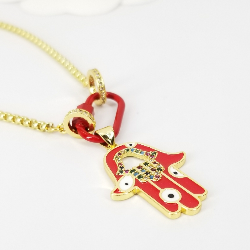 NEW Enamel Hamsa Evil Eye Carabiner 18K Gold NWT - Picture 6 of 8